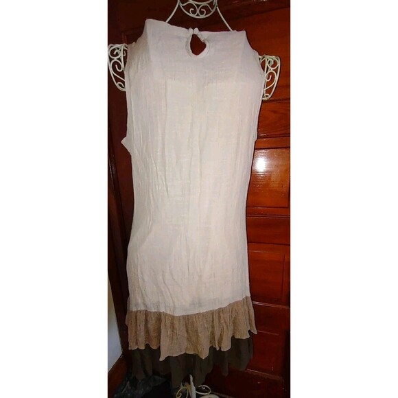 5/$25 EUC Sz Med Adorn Linen Cream/Brown Ruffle Dress Boho Hippie Lined - Picture 4 of 5